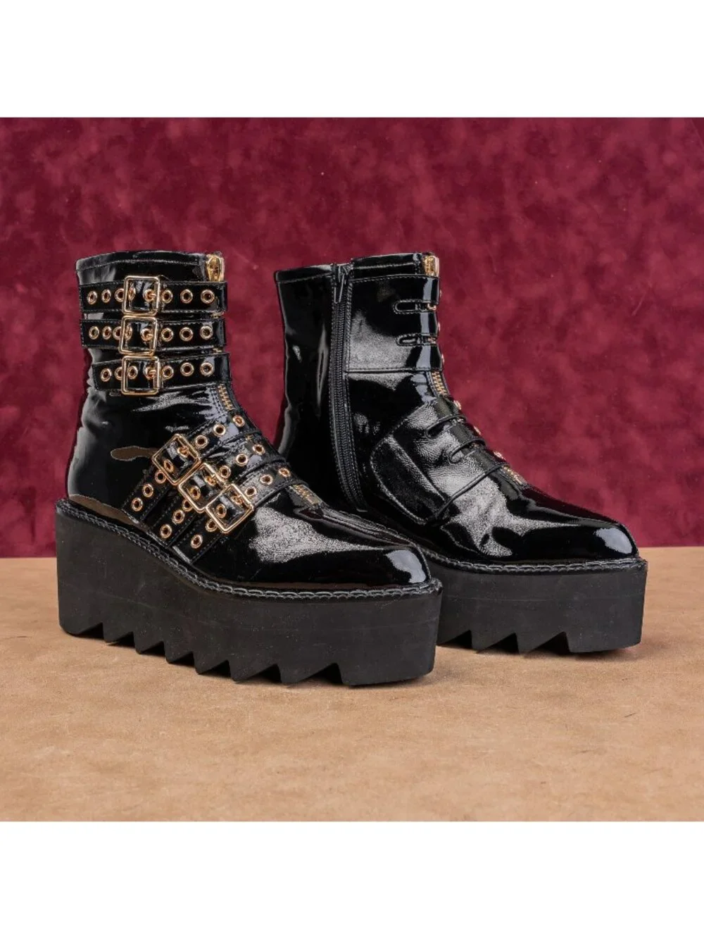 Jeffrey Campbell Wmn Party Stempunk Gothic Patent Leather Platform Boots 8.5